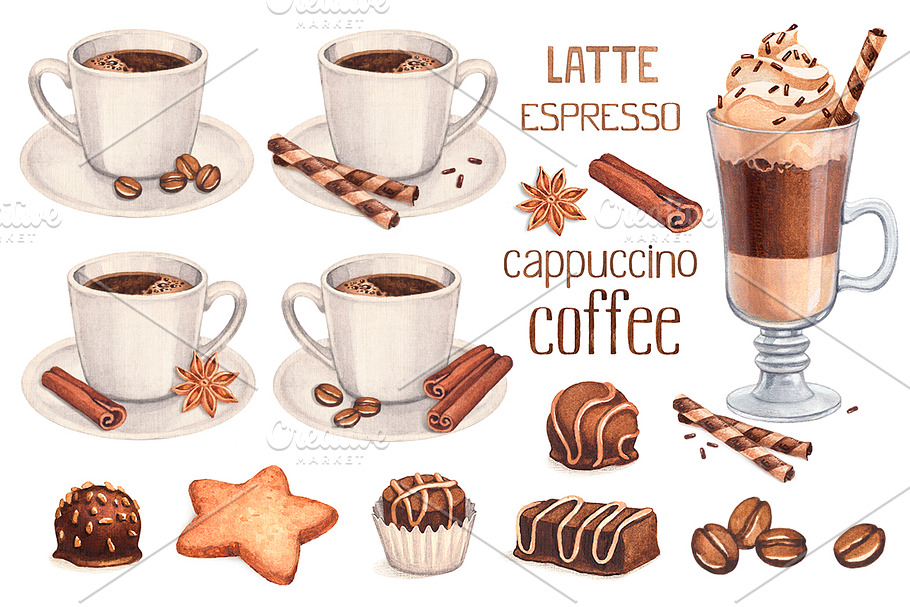 Illustrations of coffee and sweets