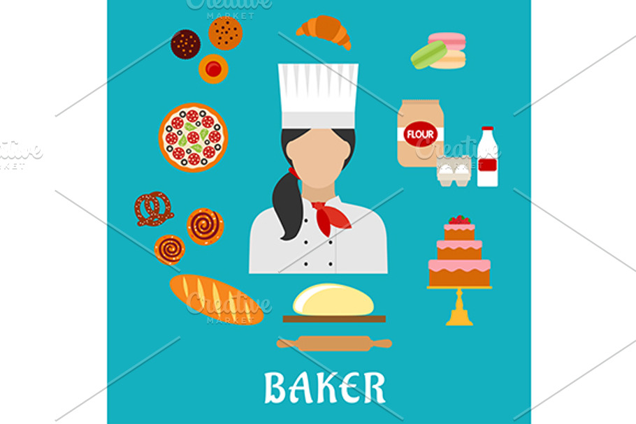 Baker profession flat icons in Graphics - product preview 8