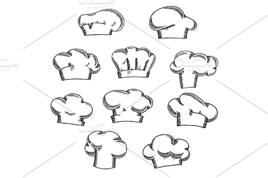 Chef, cook or baker hats and toques in Graphics - product preview 8