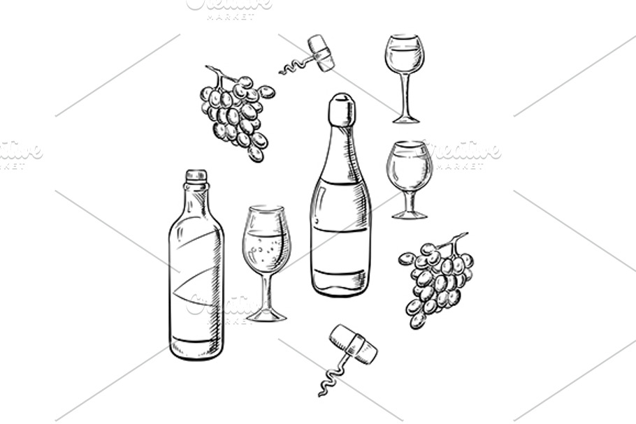 Wine bottles and grape in Graphics - product preview 8