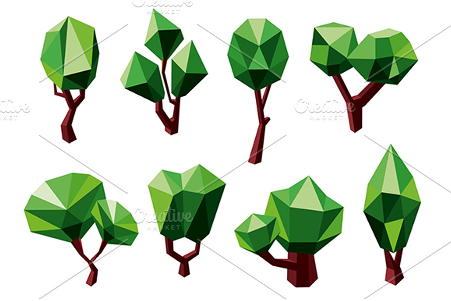 Green 3D polygonal trees icons in Graphics - product preview 8
