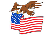 American Bald Eagle Carrying Flag