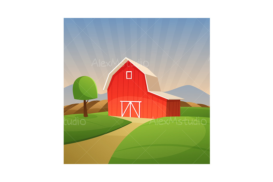 Red Farm Barn in Illustrations - product preview 8