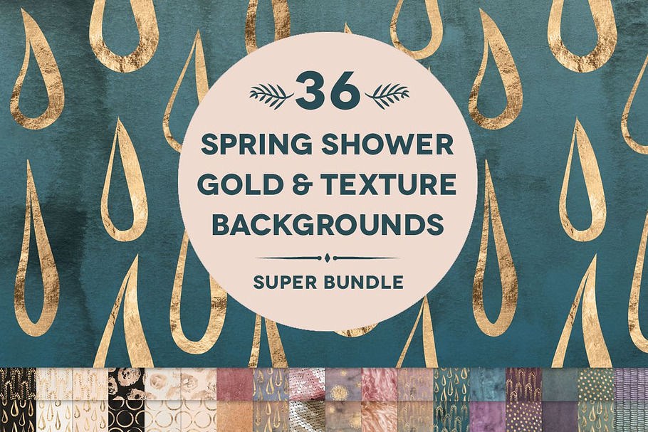 36 Spring Shower Watercolor & Gold in Patterns - product preview 8