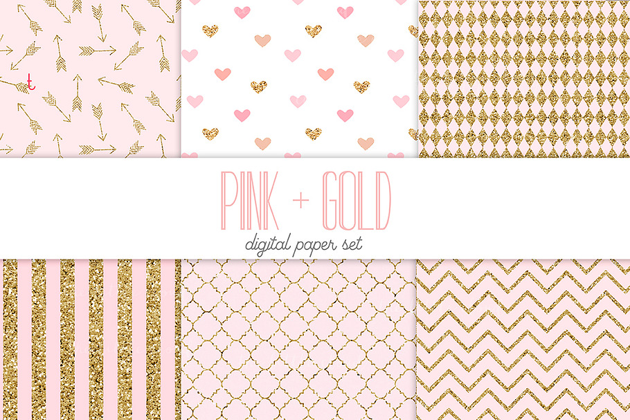 Pink and gold digital paper