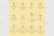 Set of vector anchor on notebook.