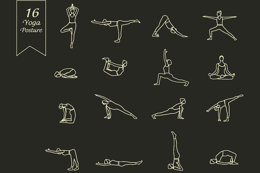 Set of linear Yoga poses.