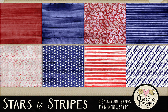 Watercolor Stars & Stripes Textures in Textures - product preview 1