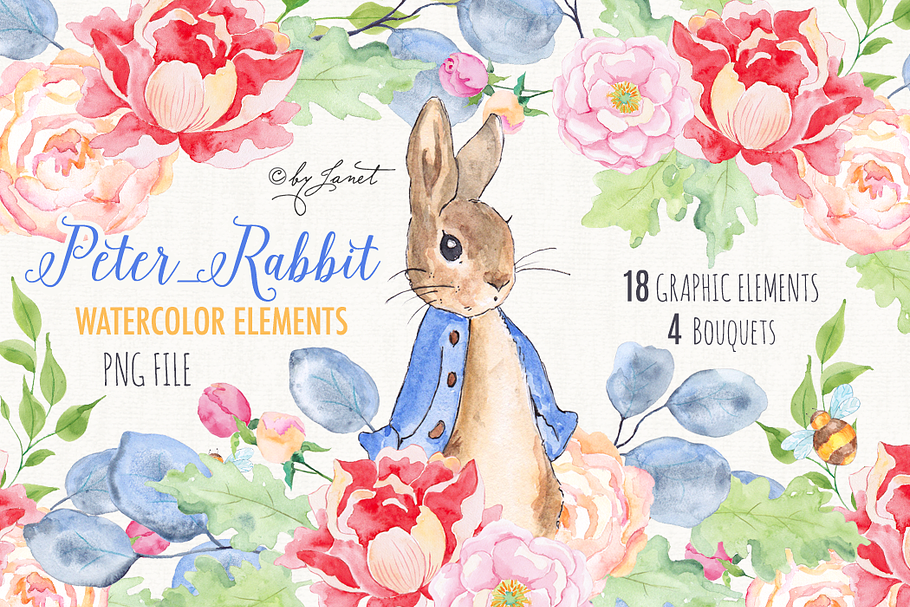 Mr Rabbit - watercolor clipart
