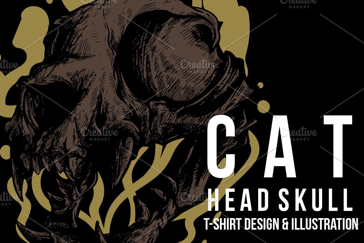 Cat Head Skull Illustration in Illustrations - product preview 8