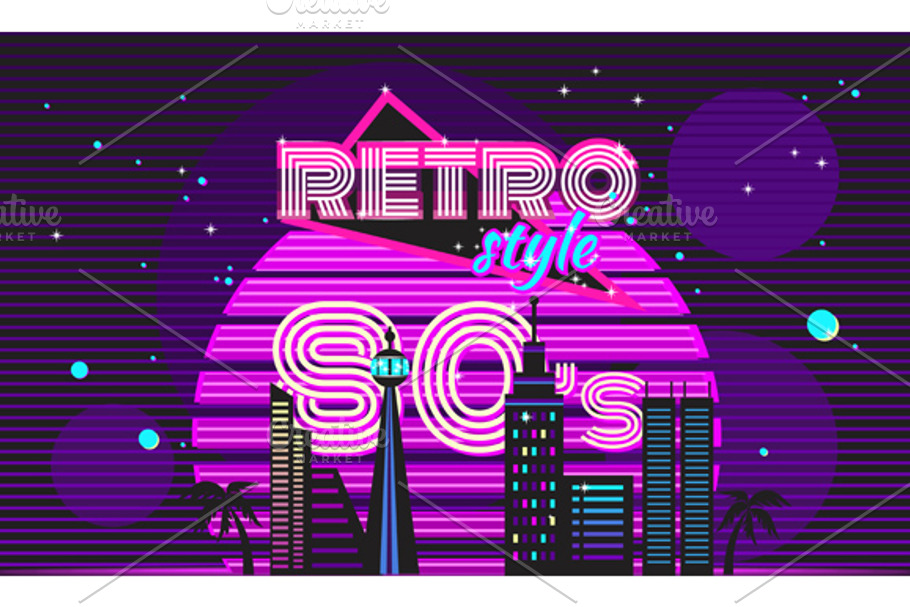 Retro Style 80s Disco Design Neon