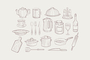 Hand drawn set of kitchen utensils