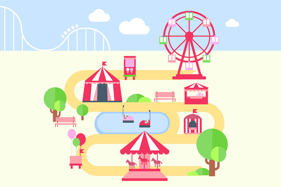 Amusement park infographic elements in Illustrations - product preview 8