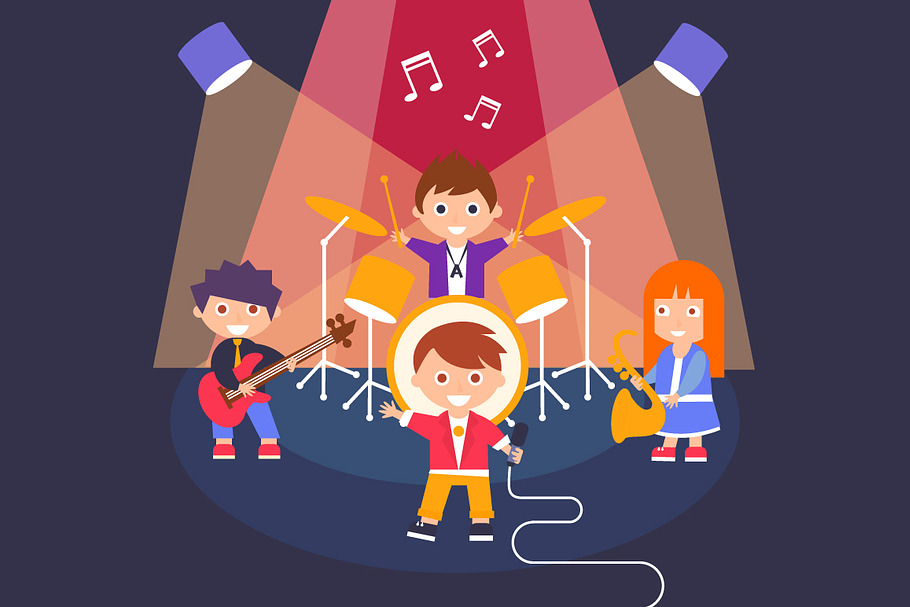 Four kids in a music band in Illustrations - product preview 8
