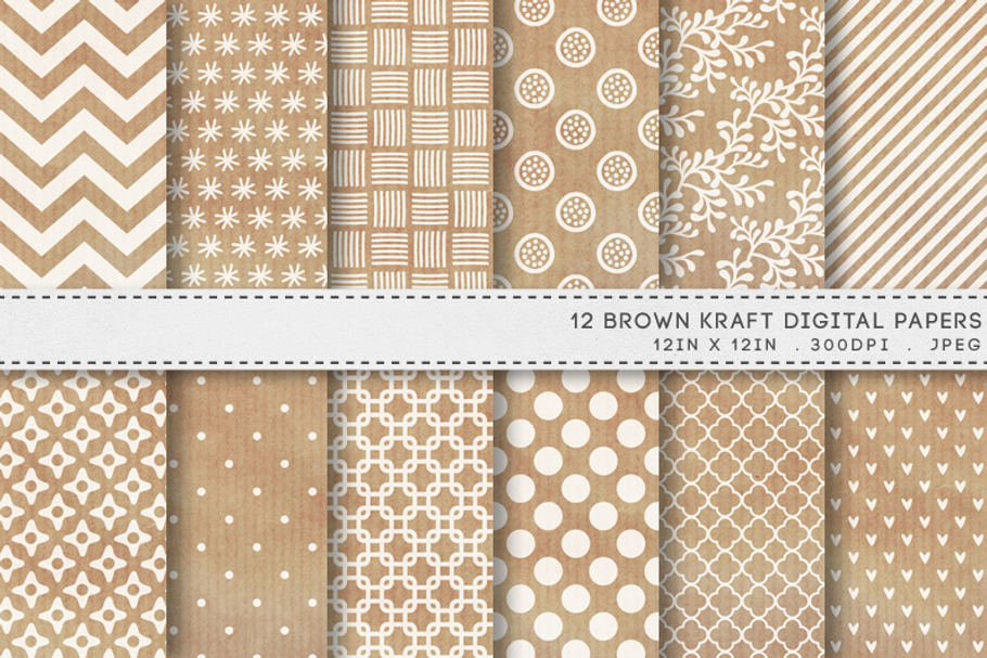 12 Brown Kraft Digital Papers in Patterns - product preview 8