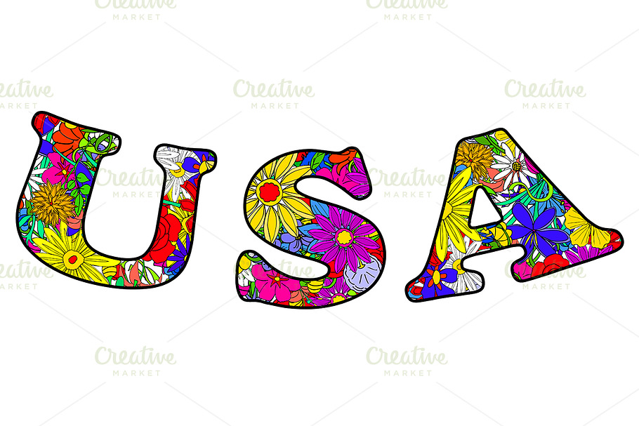 Letters USA made of flowers in Graphics - product preview 8