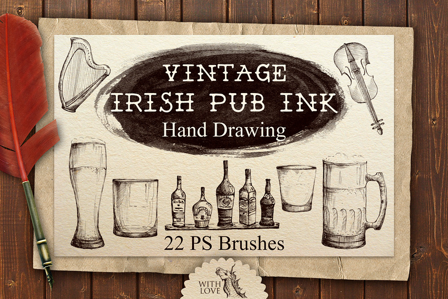 Irish Pub Ink Vintage PS Brushes in Photoshop Brushes - product preview 8