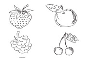 set of fruits in sketch style vector