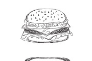 hanburger, hot dog, sketch