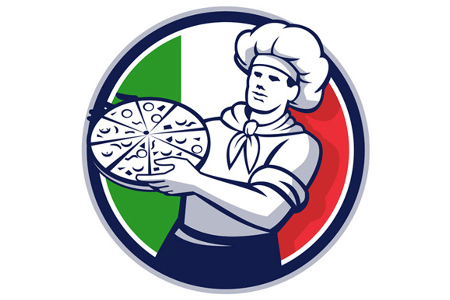Pizza Chef Holding Pizza Italy Flag