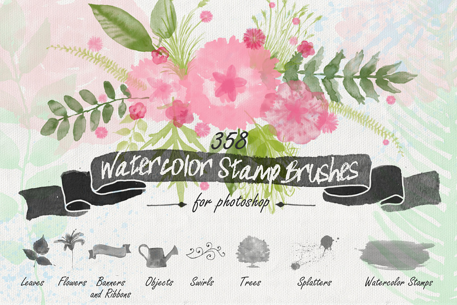 Floral Watercolor PS Stamp Brushes in Photoshop Brushes - product preview 8