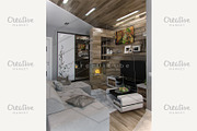 Open concept living room, 3d render