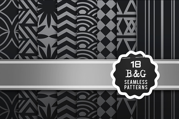 Black & Grey seamless patterns in Patterns - product preview 2