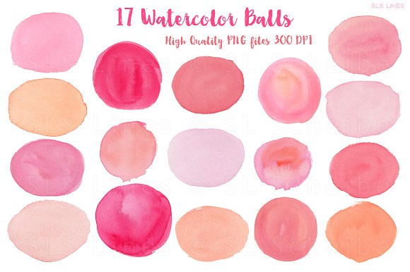 Watercolor Balls & Blotches Pink in Illustrations - product preview 1