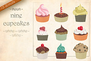 Nine cupcakes