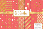Gold Foil Digital Papers in Coral