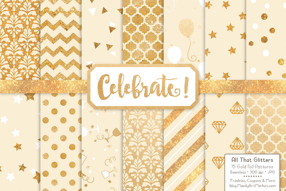 Gold Foil Digital Papers in Cream