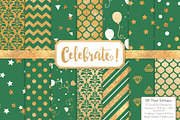 Gold Foil Digital Papers in Emerald
