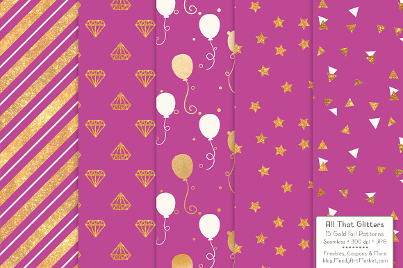 Gold Foil Digital Papers in Fuchsia in Patterns - product preview 1