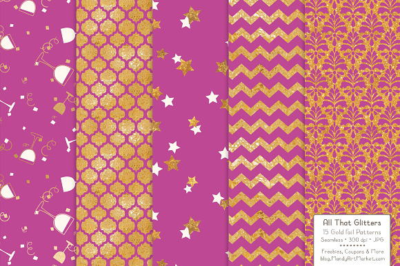 Gold Foil Digital Papers in Fuchsia in Patterns - product preview 3