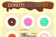 Sweet Donuts Set Design Flat Food