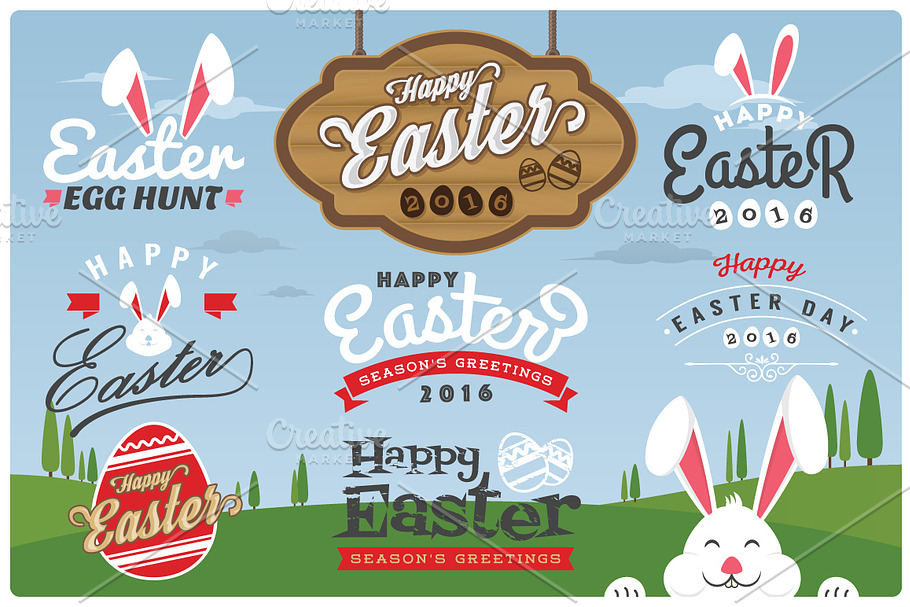 Easter Typography Labels and Element