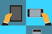 hands with electronic devices vector