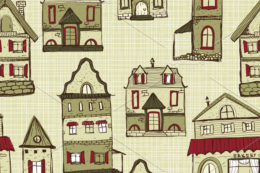 vector seamless pattern with houses in Patterns - product preview 8