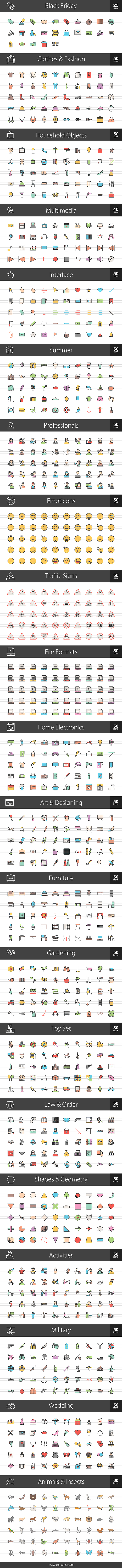 1025 Line Filled Icons (V2) in Animal Emoticons - product preview 1