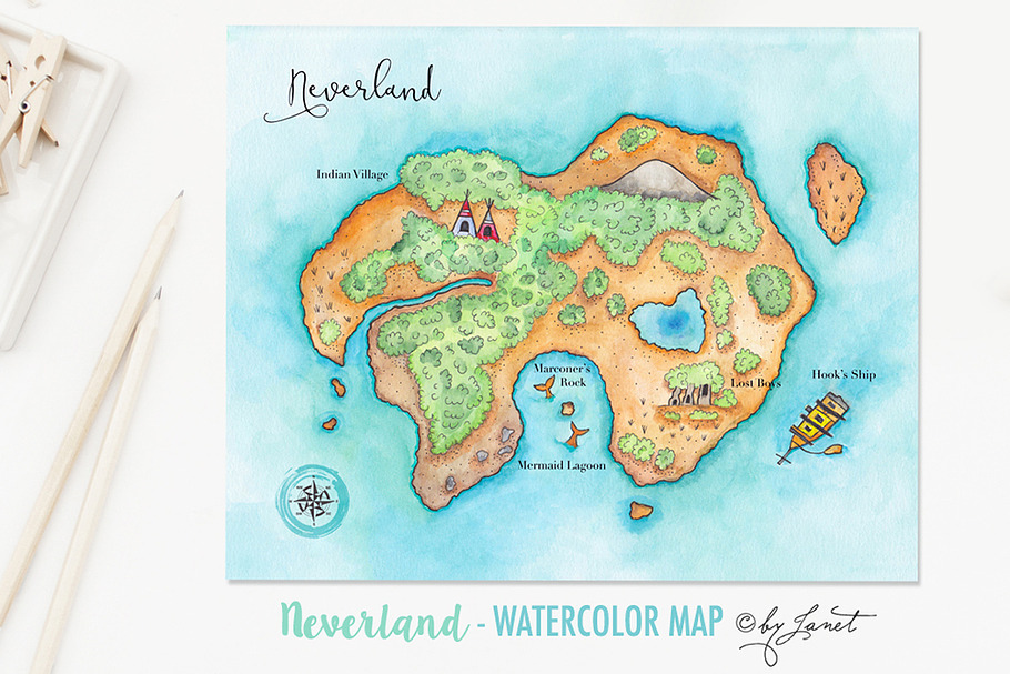 Neverland - Watercolor Map