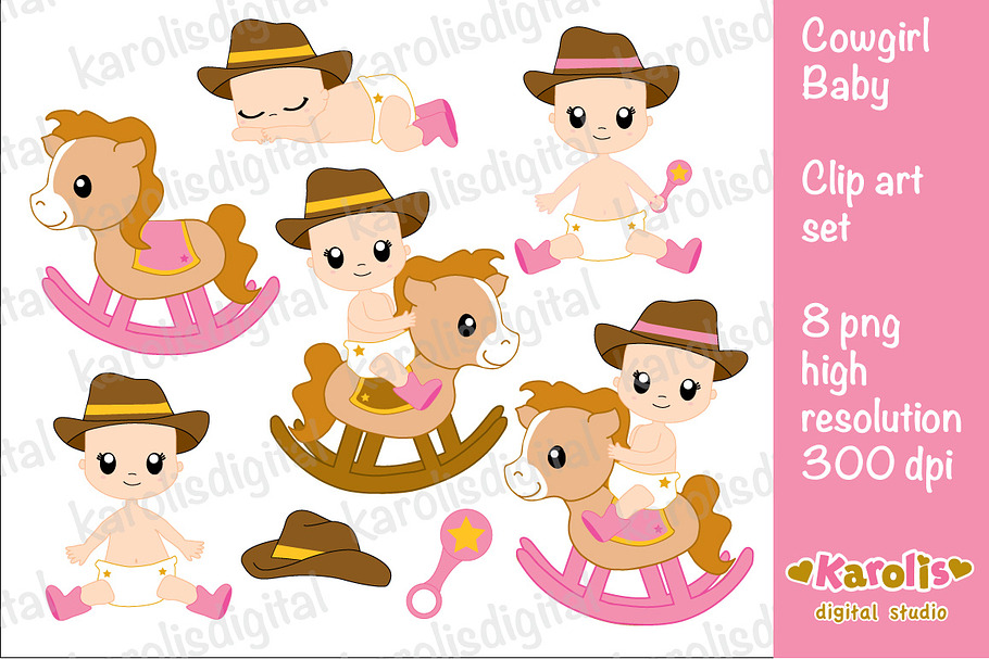 Cowgirl baby in Illustrations - product preview 8