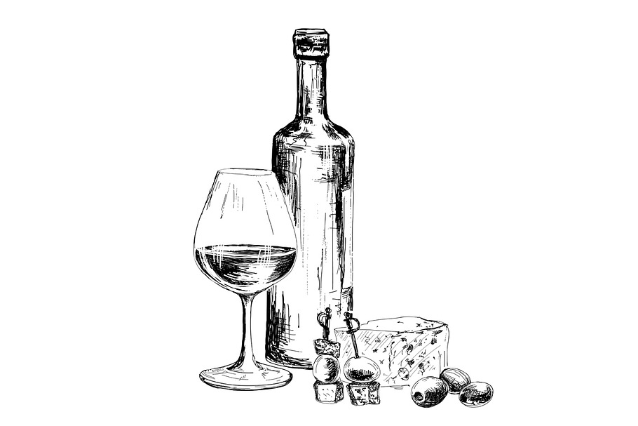 Wine and blue cheese in Illustrations - product preview 8