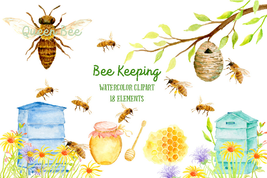 Watercolor Clipart Bee Keeping