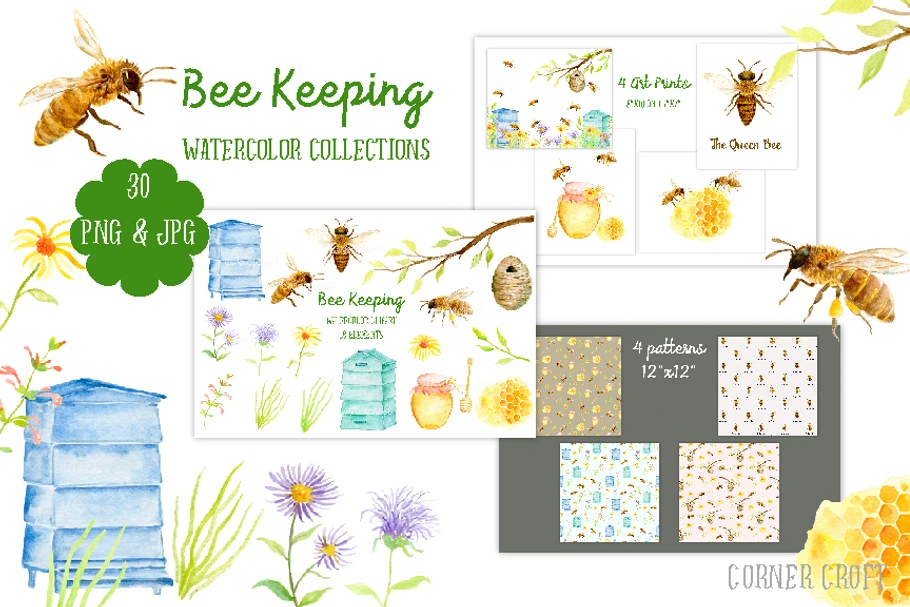 Watercolor Collection Bee Keeping in Illustrations - product preview 8