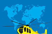 helicopter, world map, vector