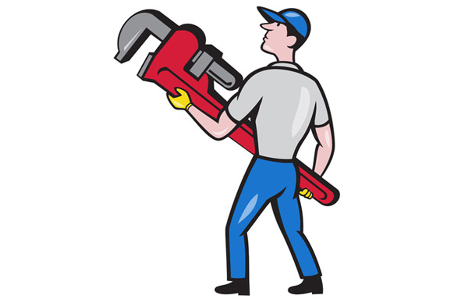 Plumber Carry Monkey Wrench Walking in Illustrations - product preview 8