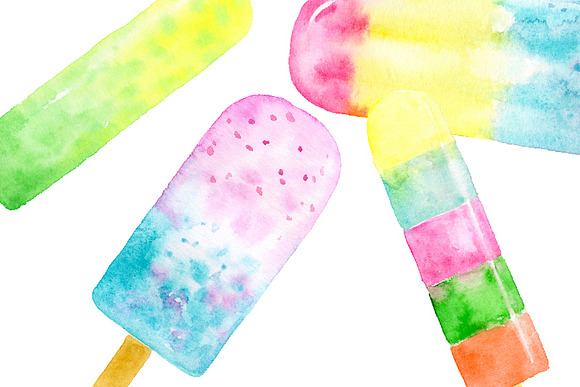 Watercolor Clipart Popsicles in Illustrations - product preview 2