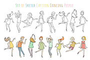 Sketch dancing people set
