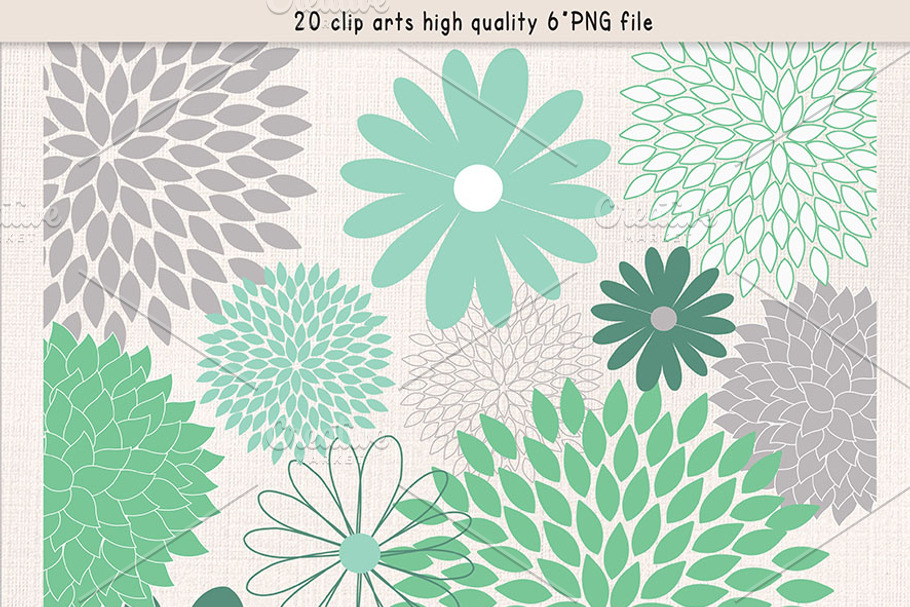 Green mint /grey flower in Illustrations - product preview 8