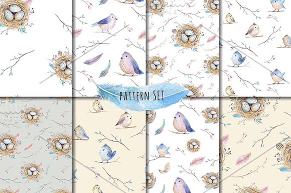 Watercolor birds and feathers in Illustrations - product preview 4